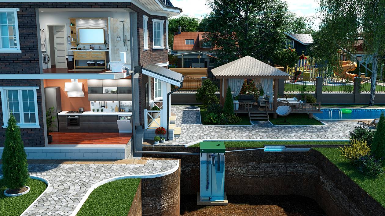 Схема отвода очищенной воды в дренажную канаву